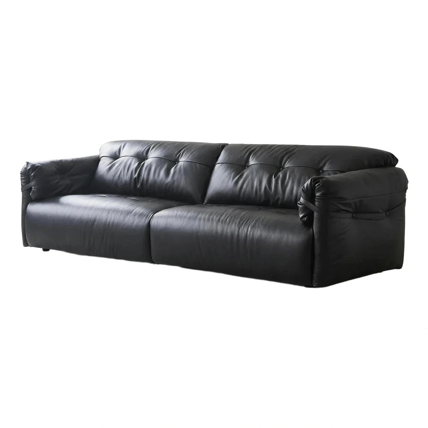 Black Leather Tufted Modern Sofa