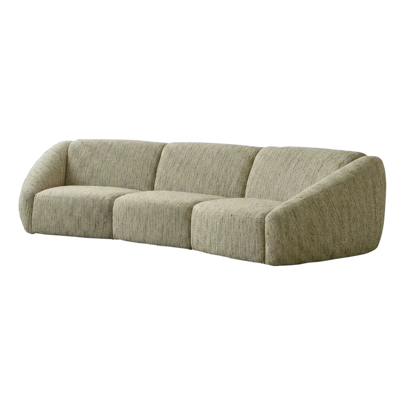 Modern Curved Beige Fabric Three-Seater Sofa