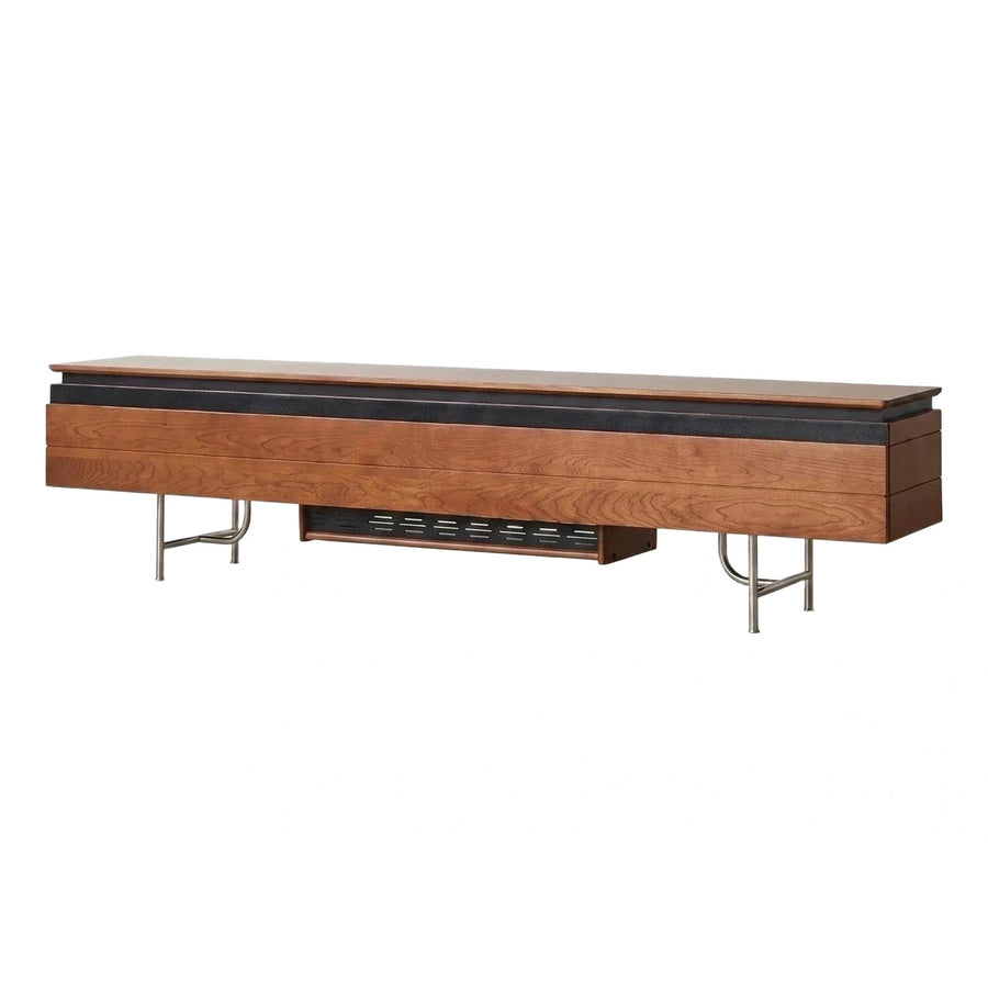 Modern Walnut Media Console with Metal Legs