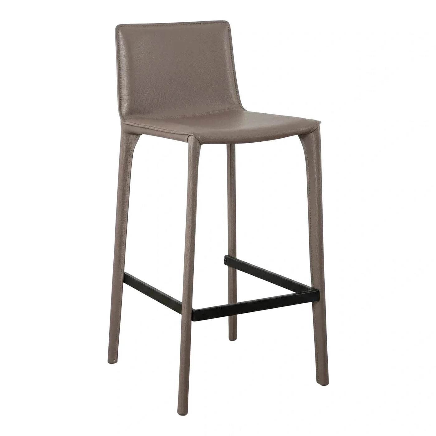 Modern Taupe Leather Bar Stool with Black Footrest