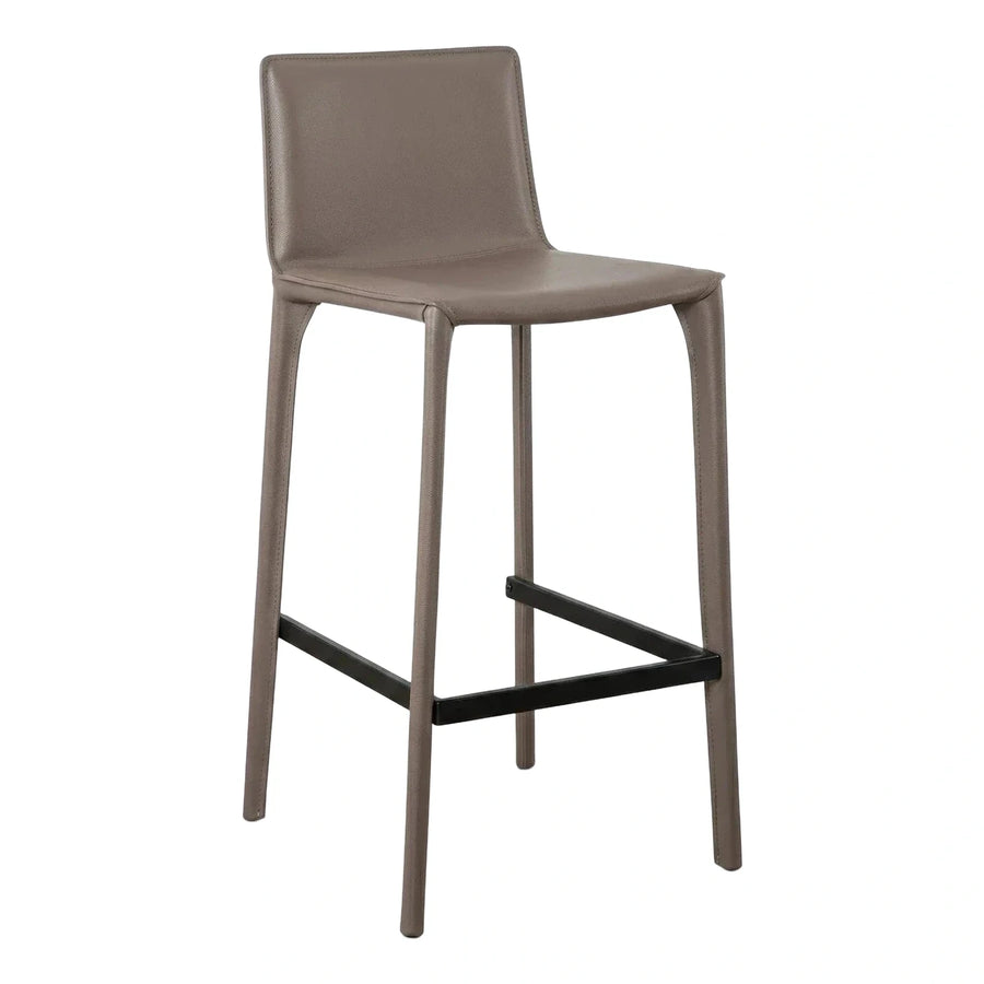 Modern Taupe Leather Bar Stool with Black Footrest