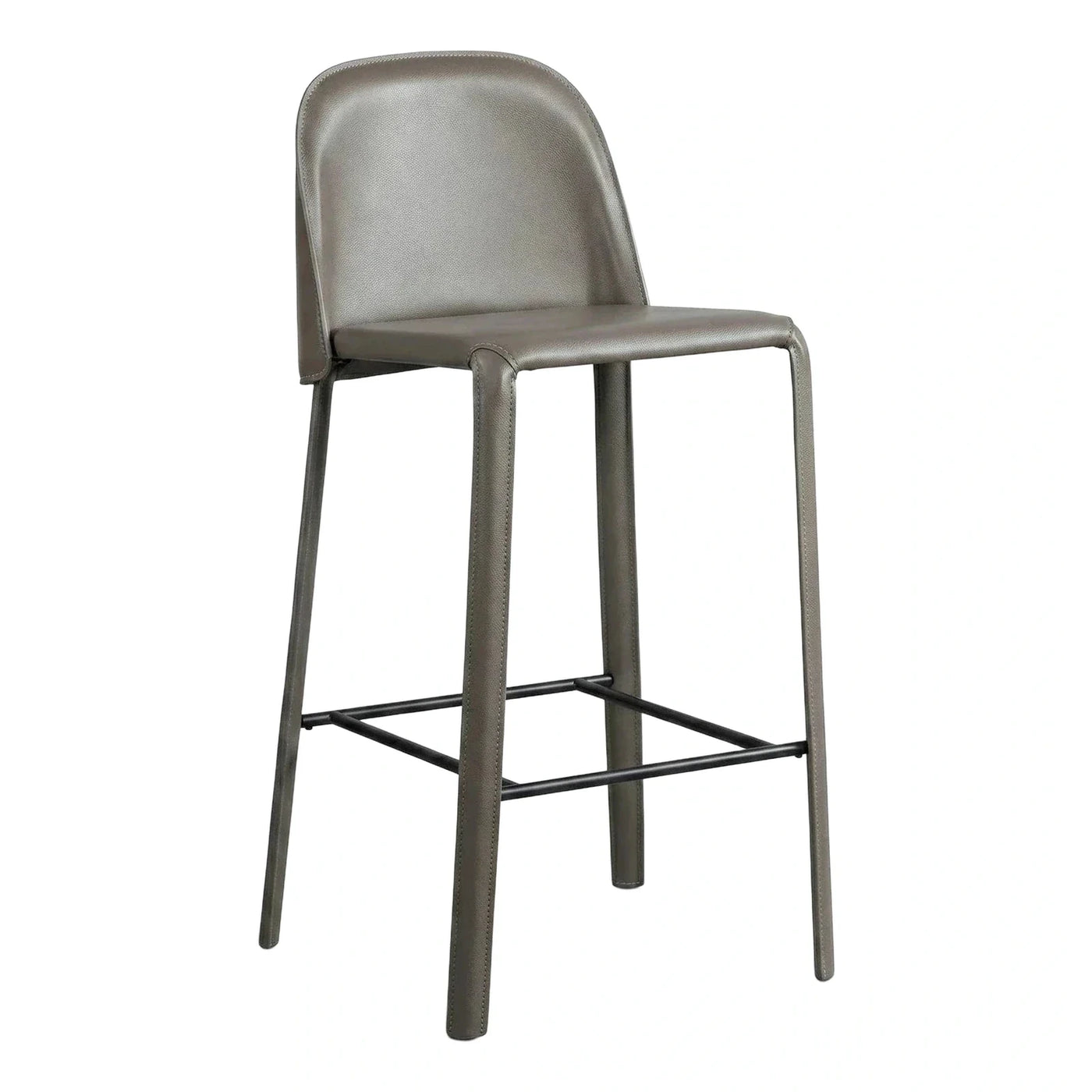 Modern Grey Upholstered Bar Stool with Metal Footrest
