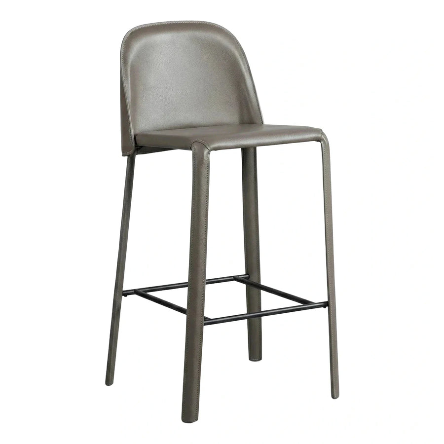 Modern Grey Upholstered Bar Stool with Metal Footrest