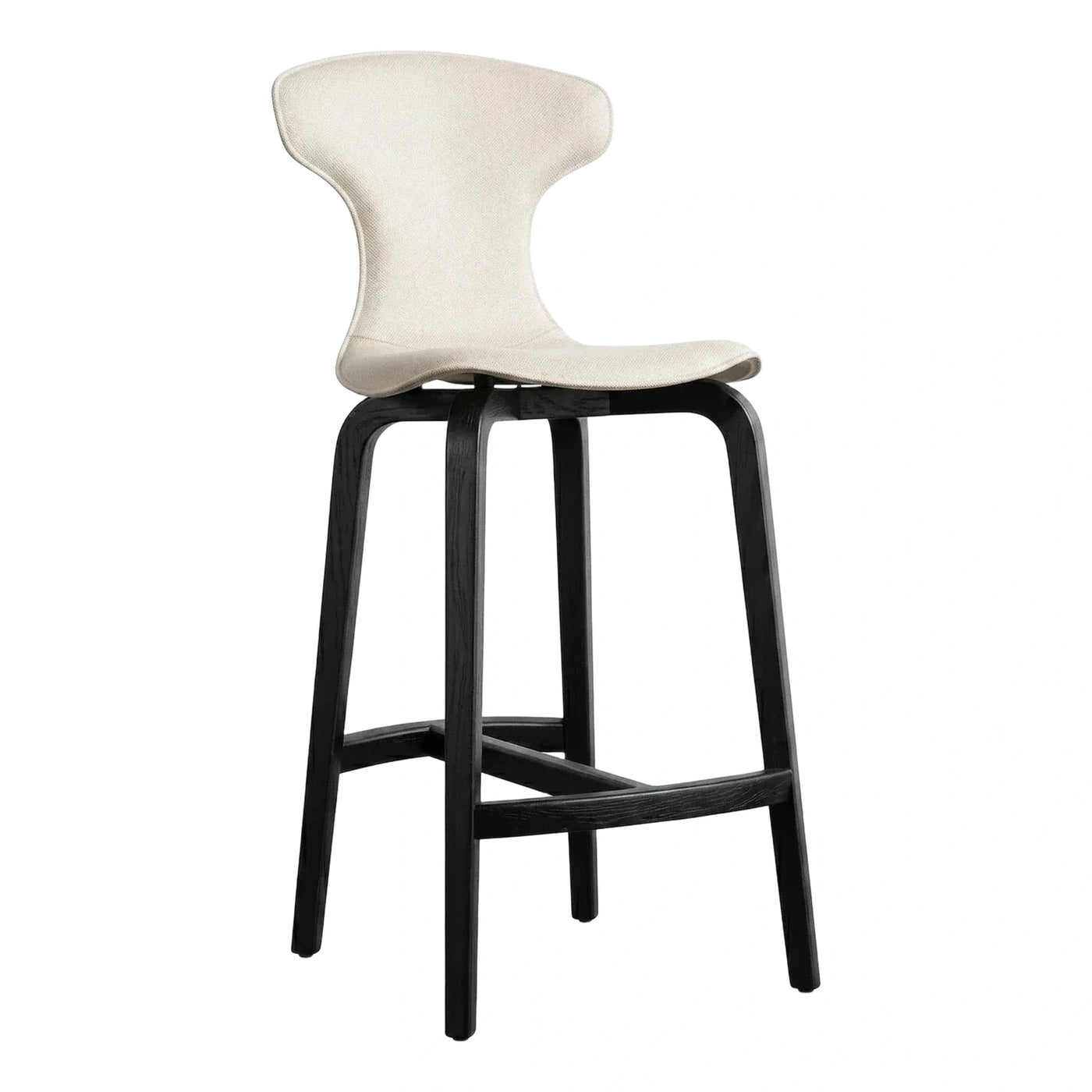 Cream Upholstered Bar Stool with Black Wood Base