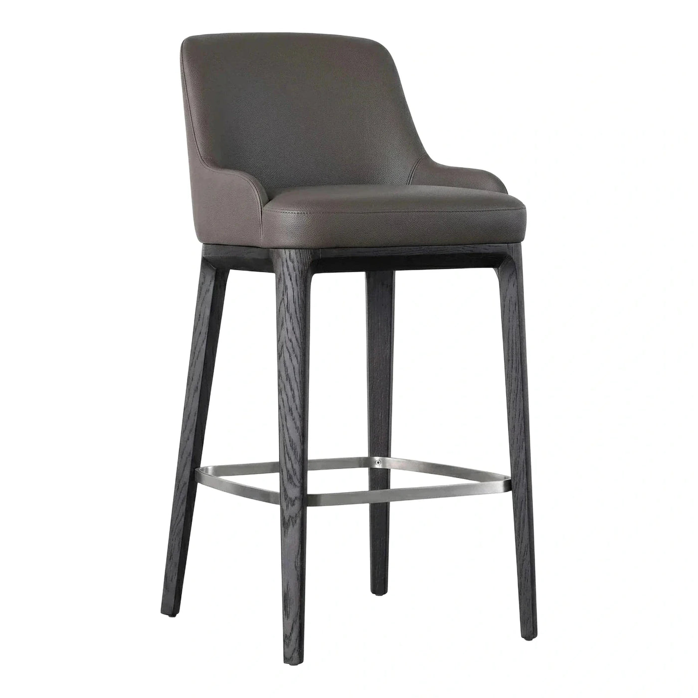 Modern Grey Upholstered Bar Stool with Dark Wood Legs