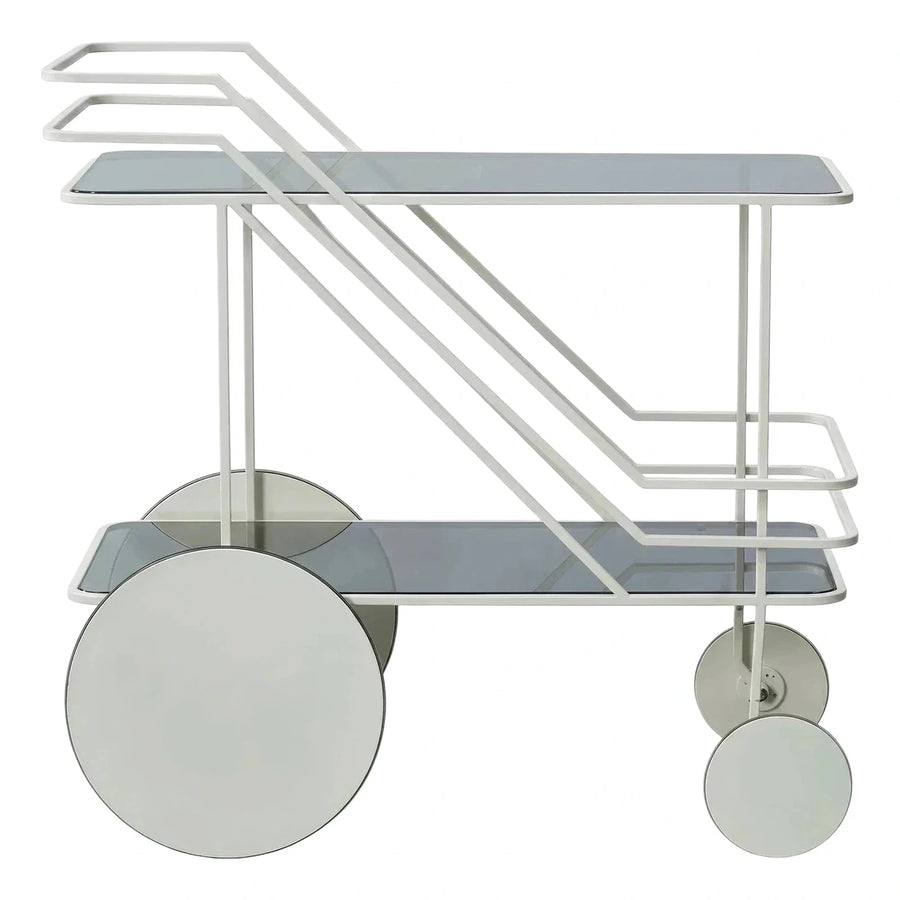 Modern Geometric Metal Bar Cart with Glass Shelves