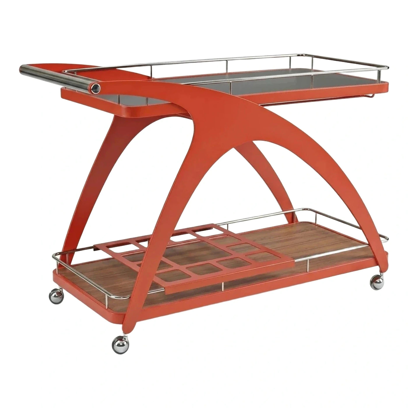 Modern Red Metal Bar Cart with Wine Storage