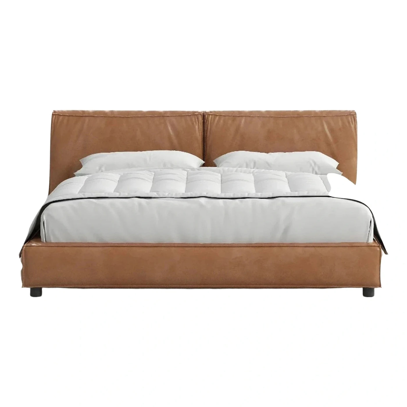 Tan Leather Platform Bed with Split Headboard