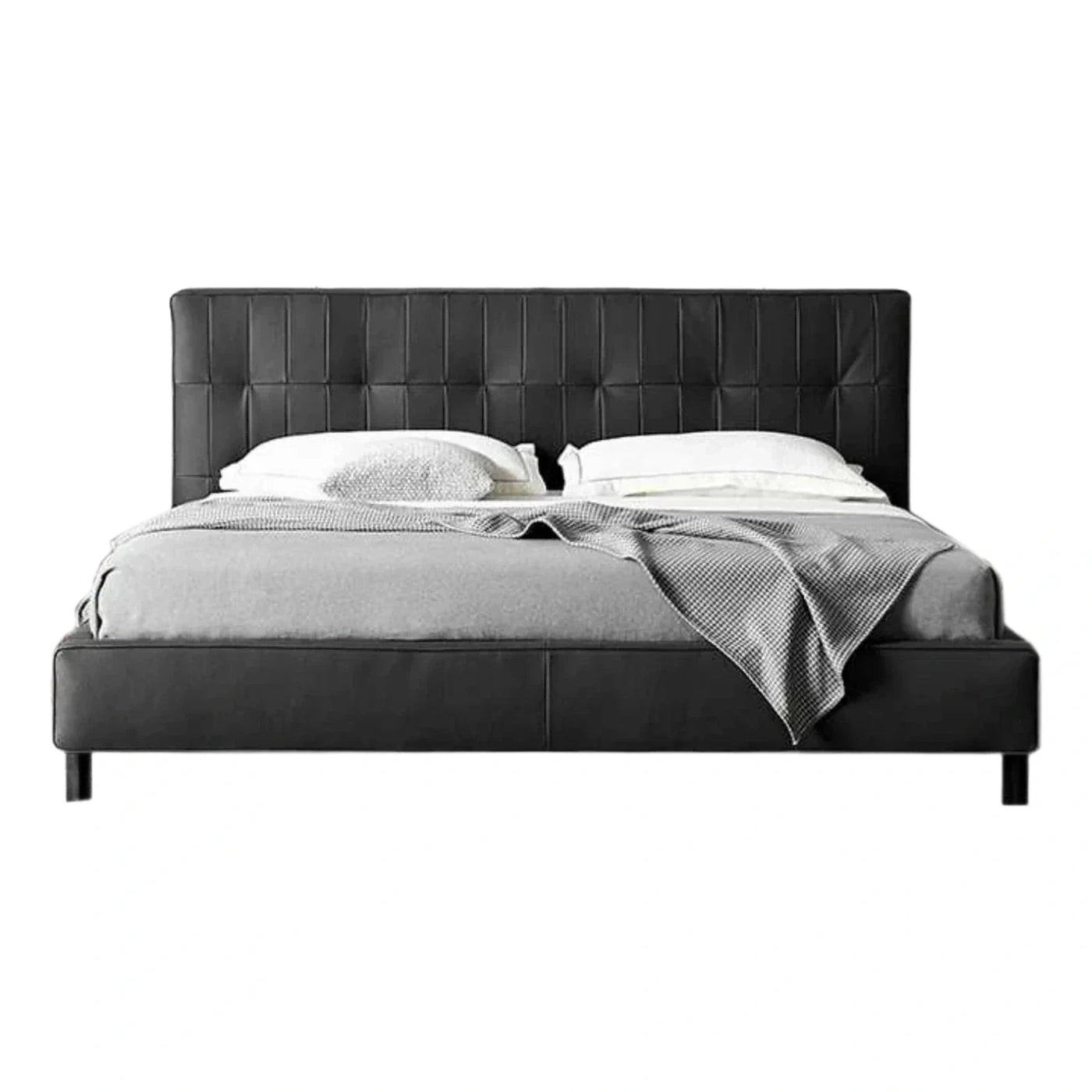 Modern Black Upholstered Platform Bed with Tufted Headboard