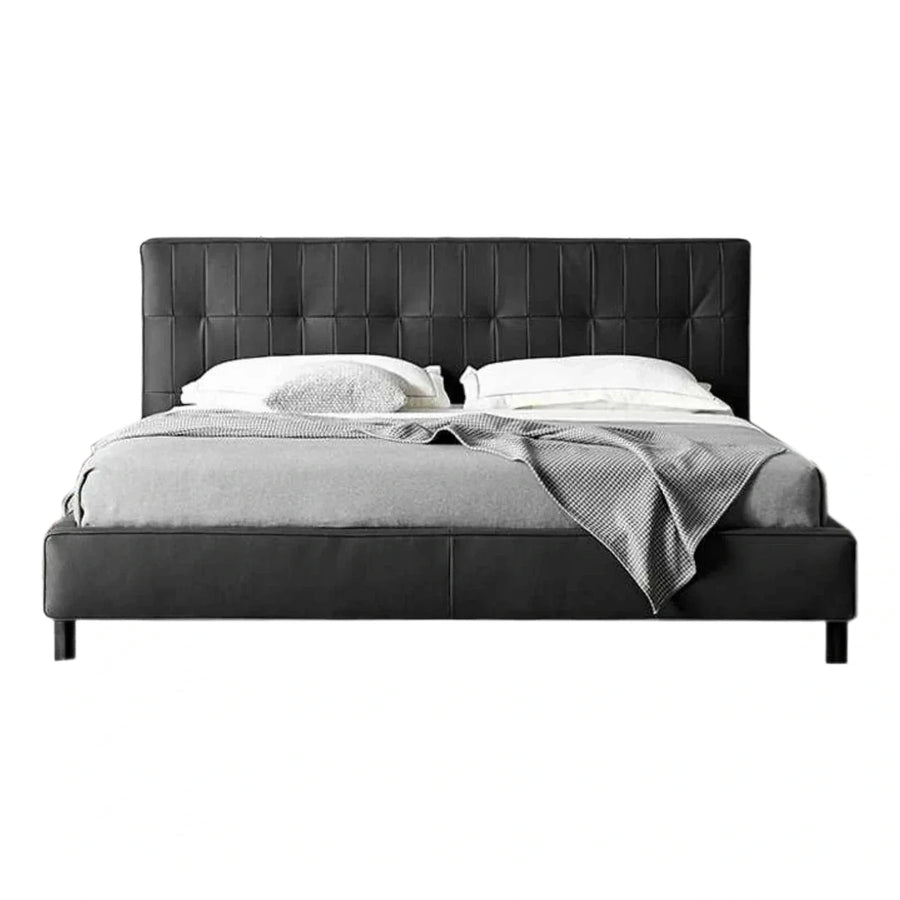 Modern Black Upholstered Platform Bed with Tufted Headboard