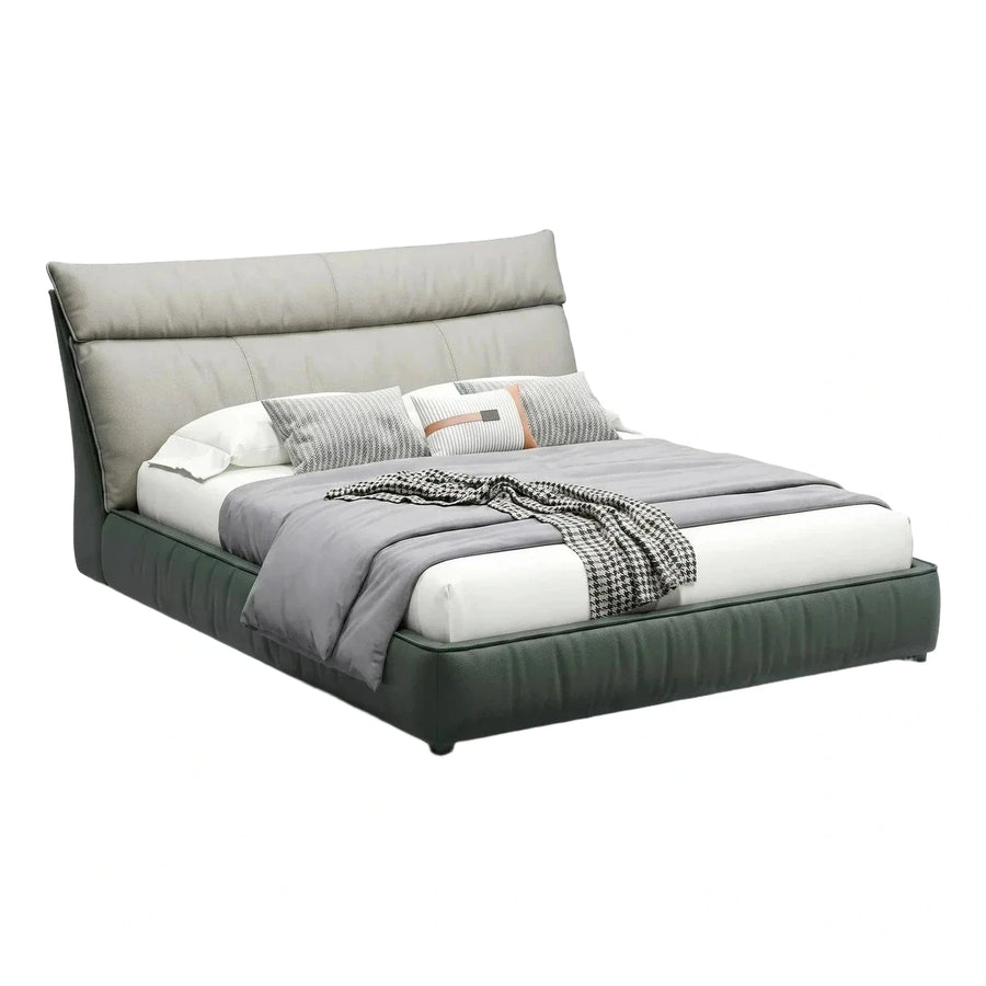 Modern Two-Tone Leather Platform Bed with Padded Headboard