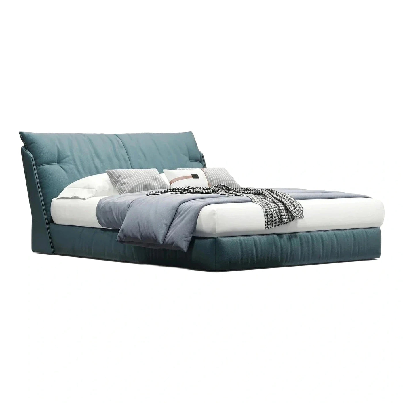 Modern Teal Upholstered Platform Bed with Tufted Headboard