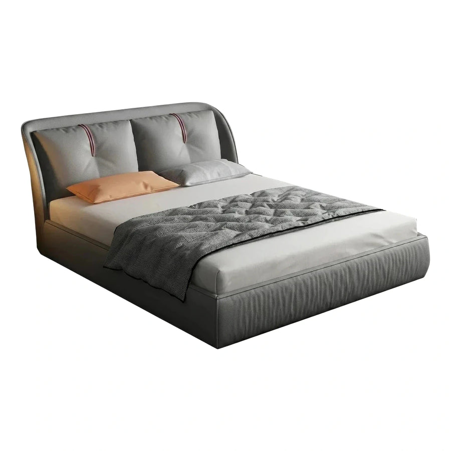 Modern Grey Upholstered Platform Bed with Curved Headboard