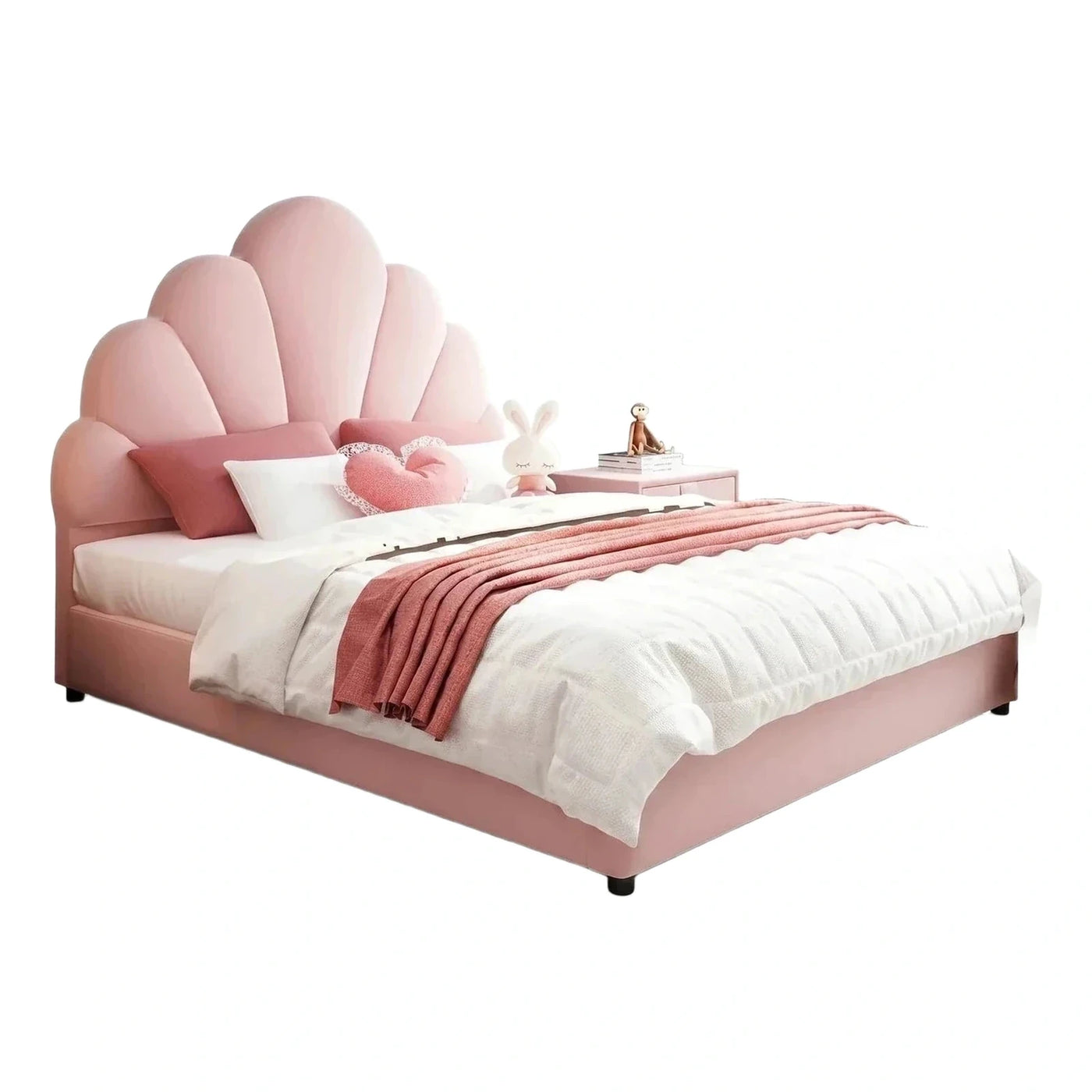 Pink Scalloped Shell Upholstered Platform Bed