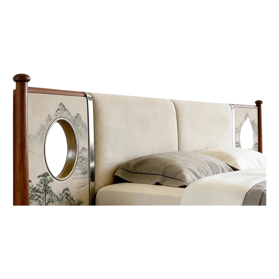 Upholstered Bed with Landscape Art Headboard