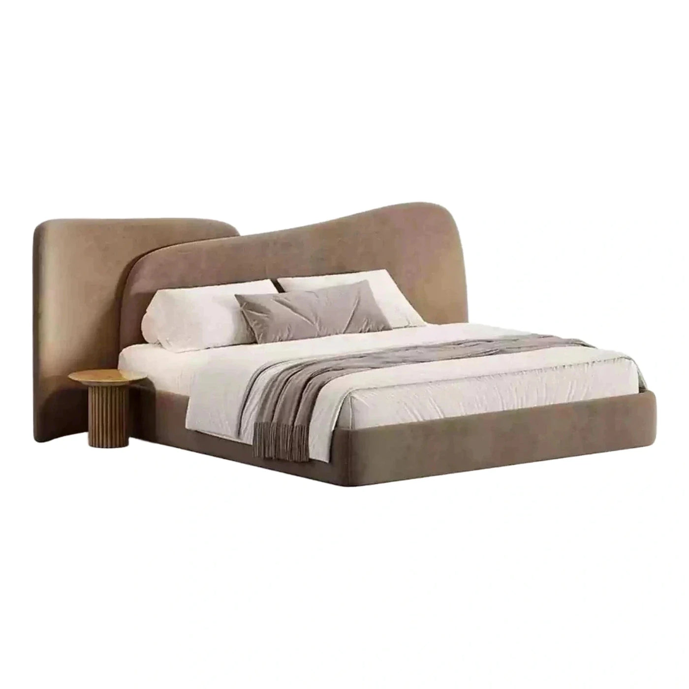 Modern Upholstered Platform Bed with Curved Headboard