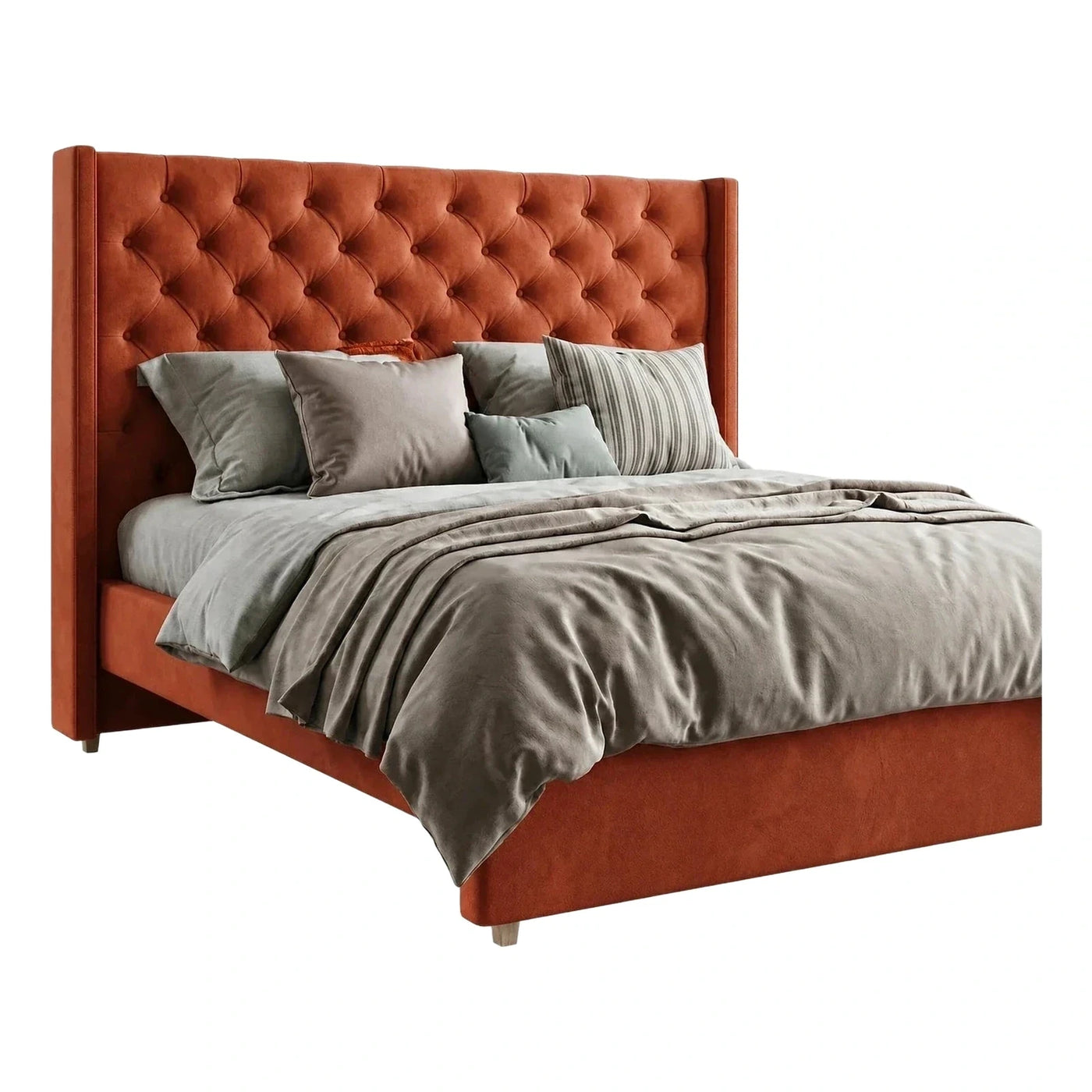 Rust Velvet Tufted Wingback Platform Bed
