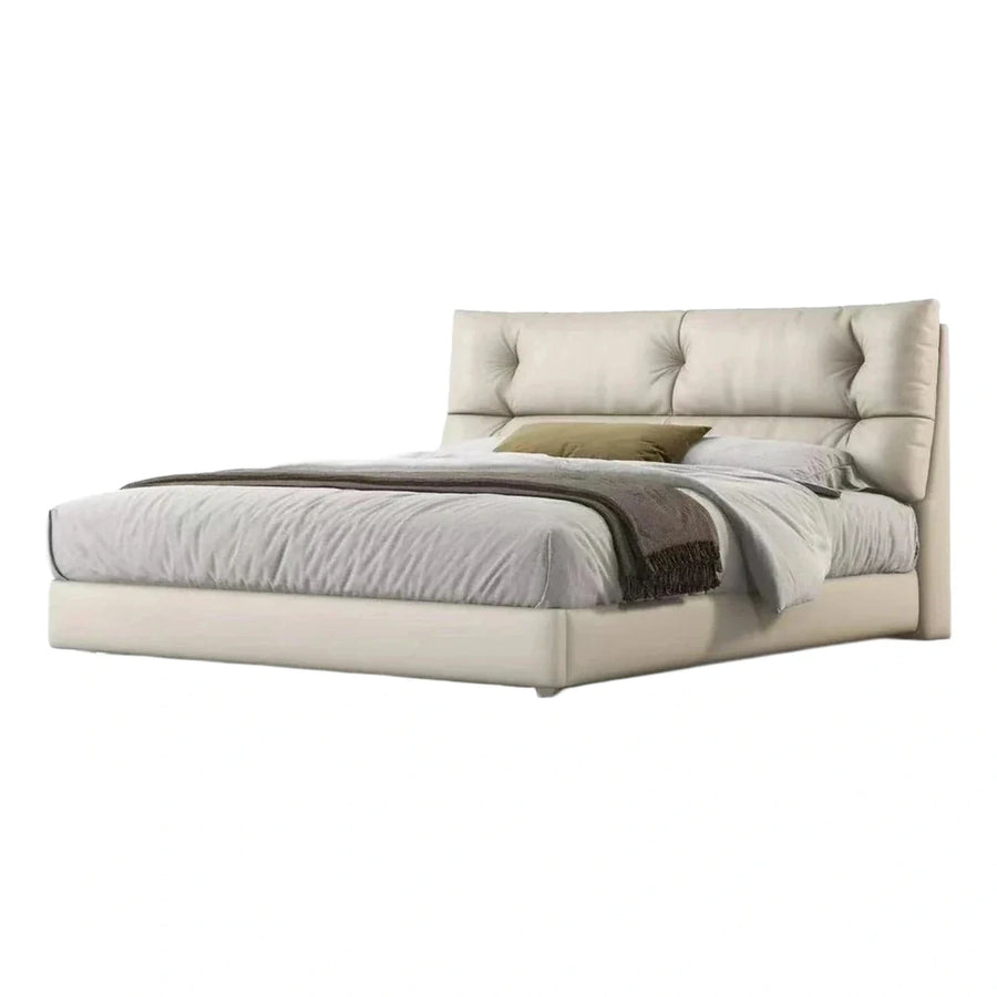 Modern Cream Tufted Leather Upholstered Platform Bed