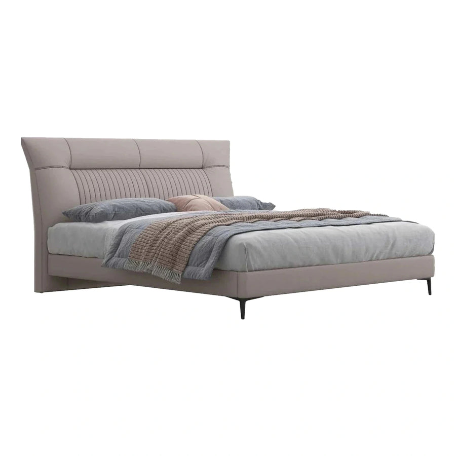 Modern Beige Upholstered Platform Bed with Tufted Headboard