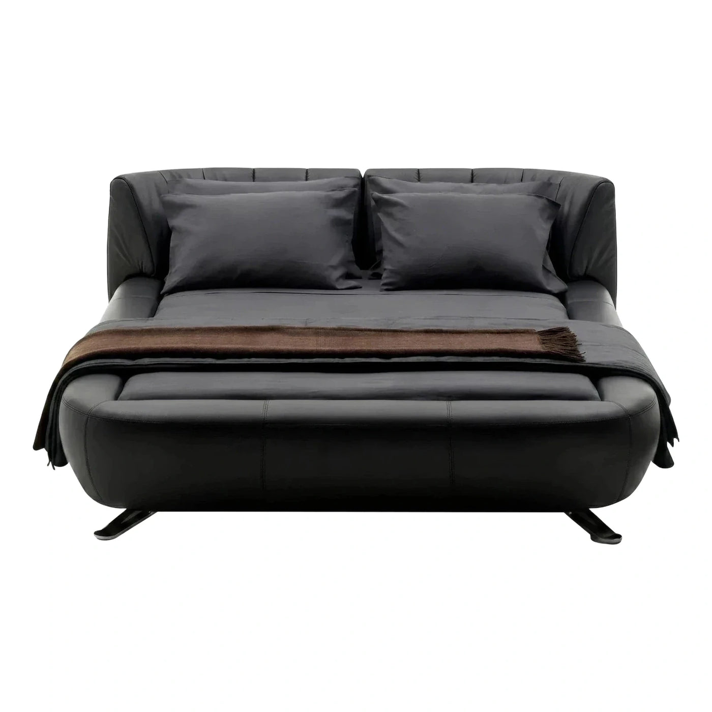 Modern Black Leather Upholstered Platform Bed Frame