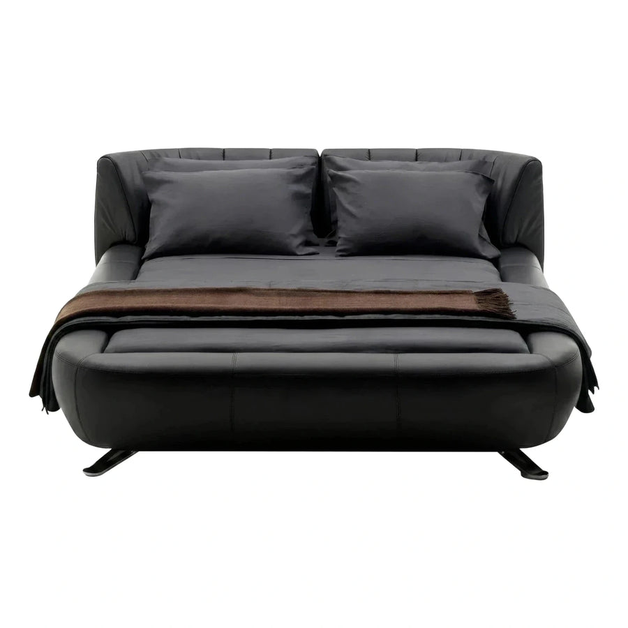 Modern Black Leather Upholstered Platform Bed Frame