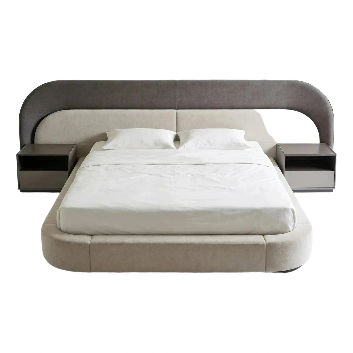 Modern Two-Tone Upholstered Platform Bed With Nightstands