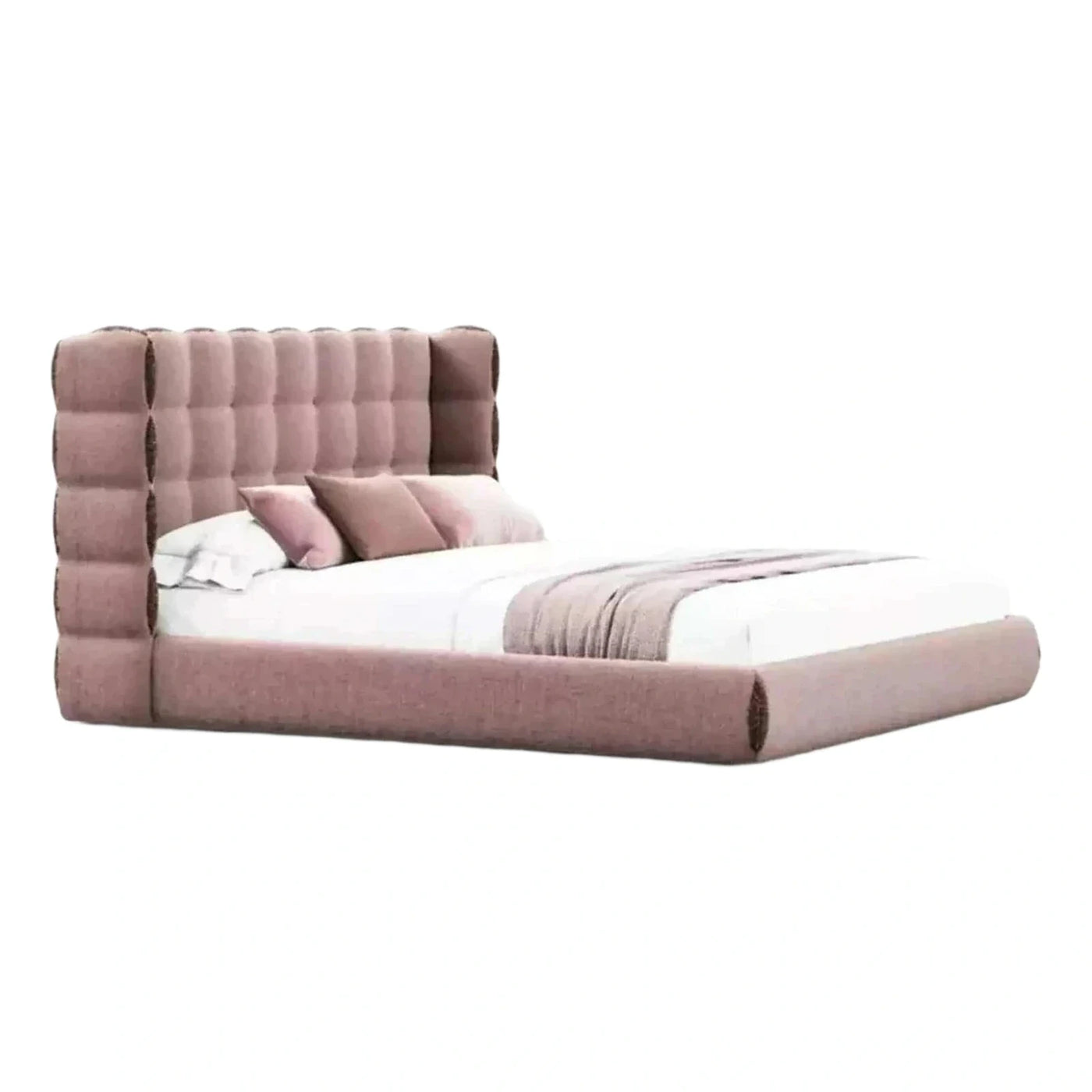 Mauve Upholstered Platform Bed with Tall Tufted Headboard