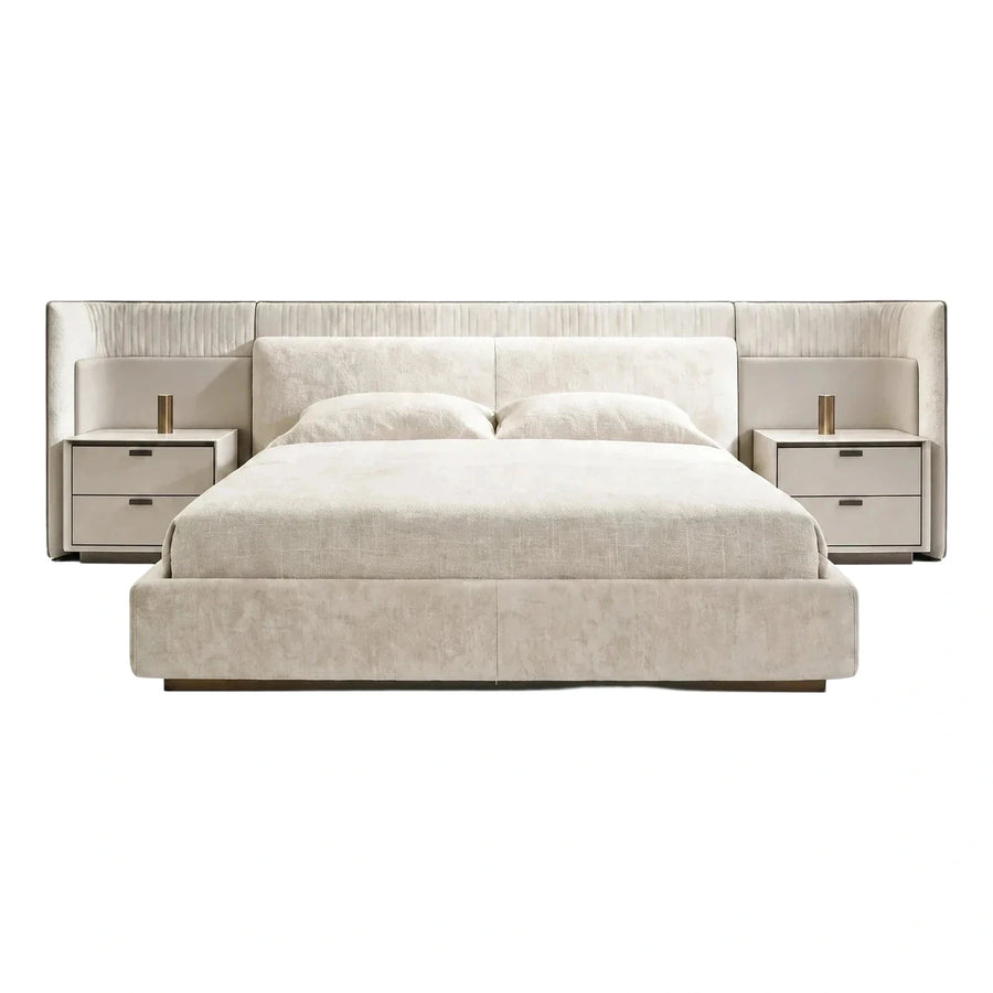 Modern Cream Upholstered Bed with Integrated Nightstands