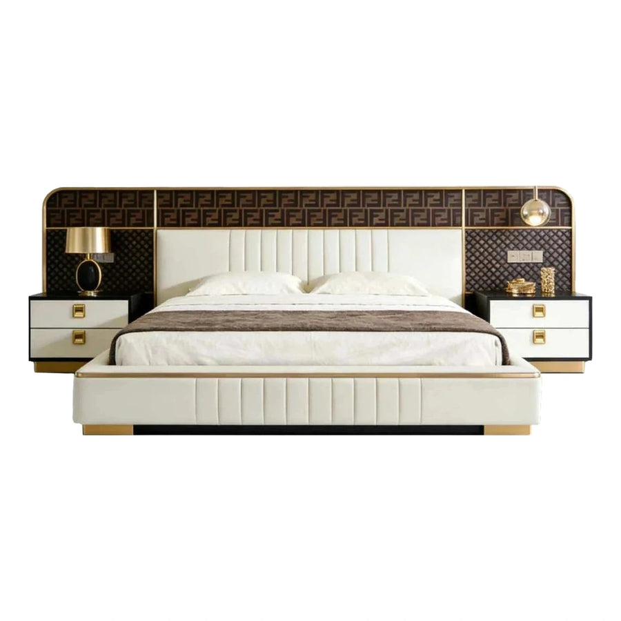 Luxury Cream Upholstered Bed Set with Nightstands