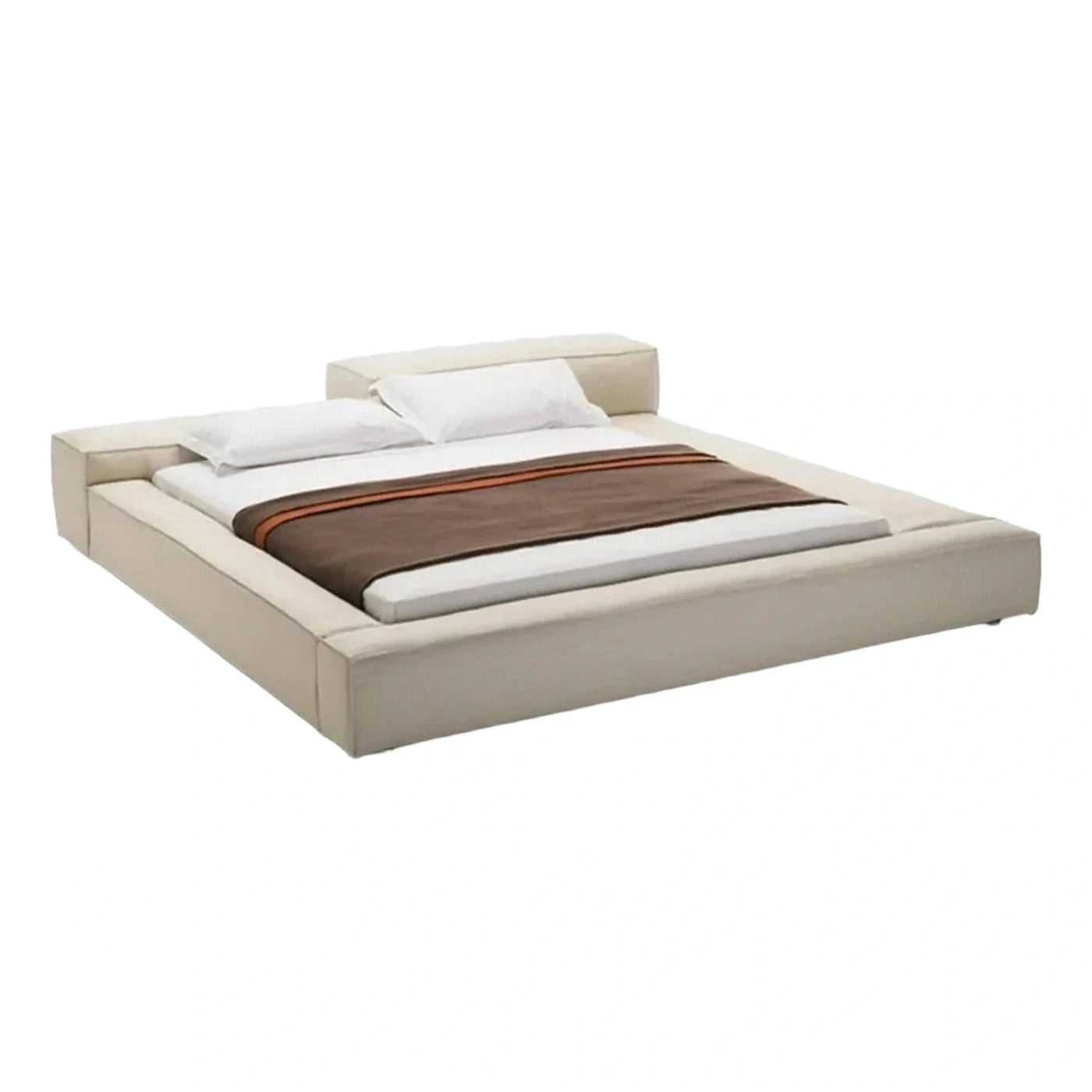 Modern Cream Upholstered Platform Bed Frame