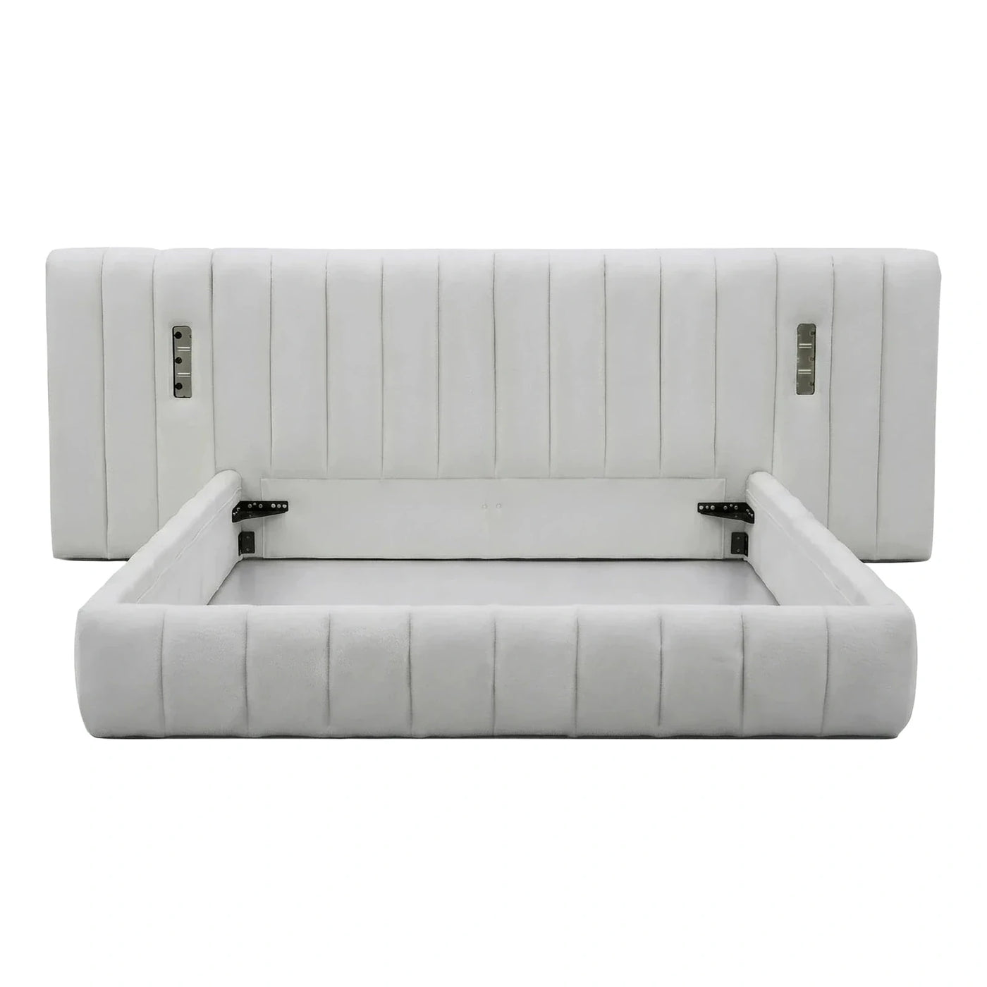 White Upholstered Channel Tufted Platform Bed Frame