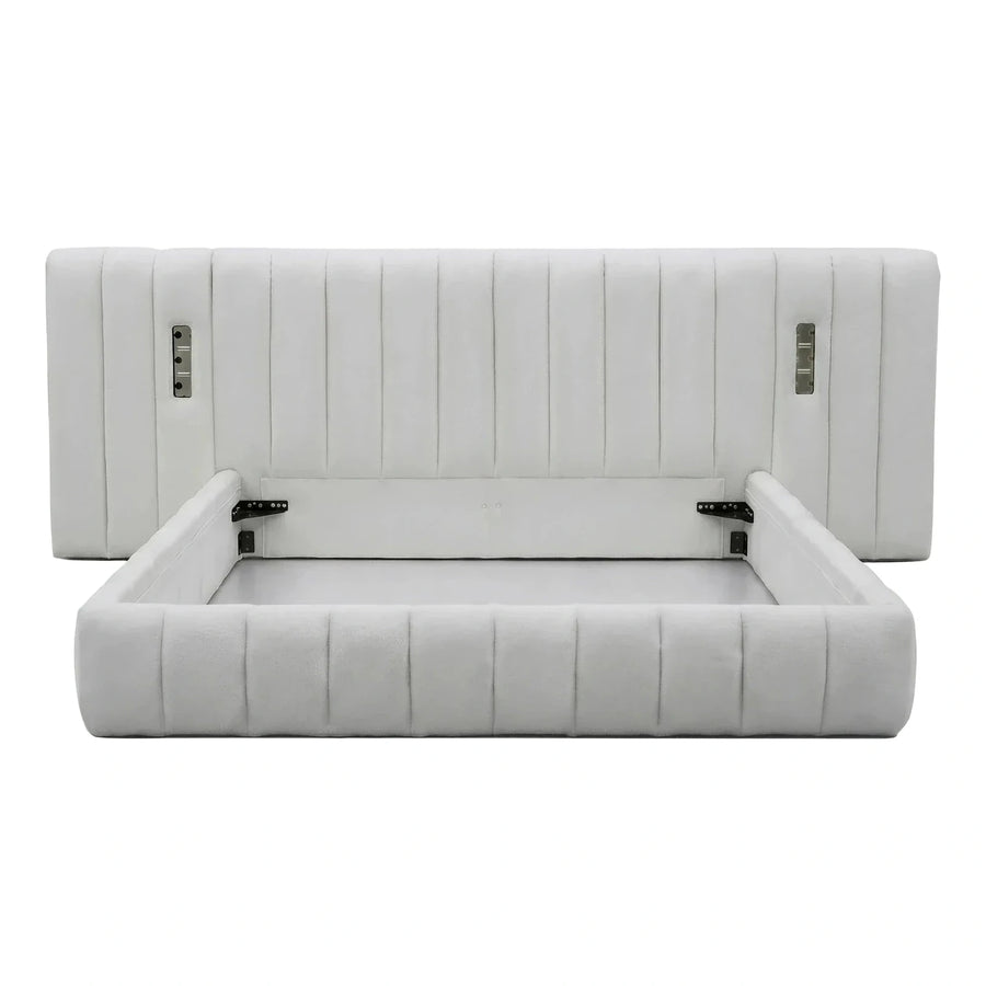 White Upholstered Channel Tufted Platform Bed Frame