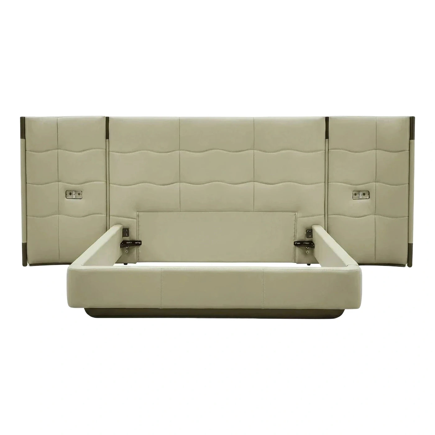 Beige Leather Upholstered Bed Frame With Tall Headboard