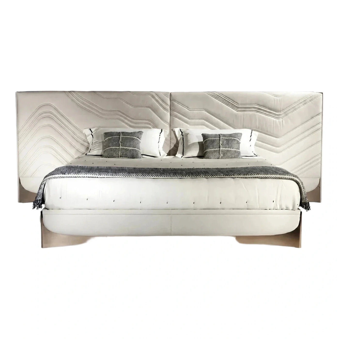 Modern Cream Upholstered Bed with Wavy Headboard