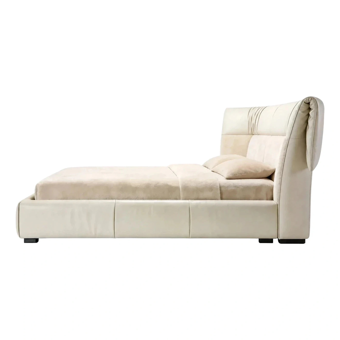 Modern Cream Leather Upholstered Platform Bed