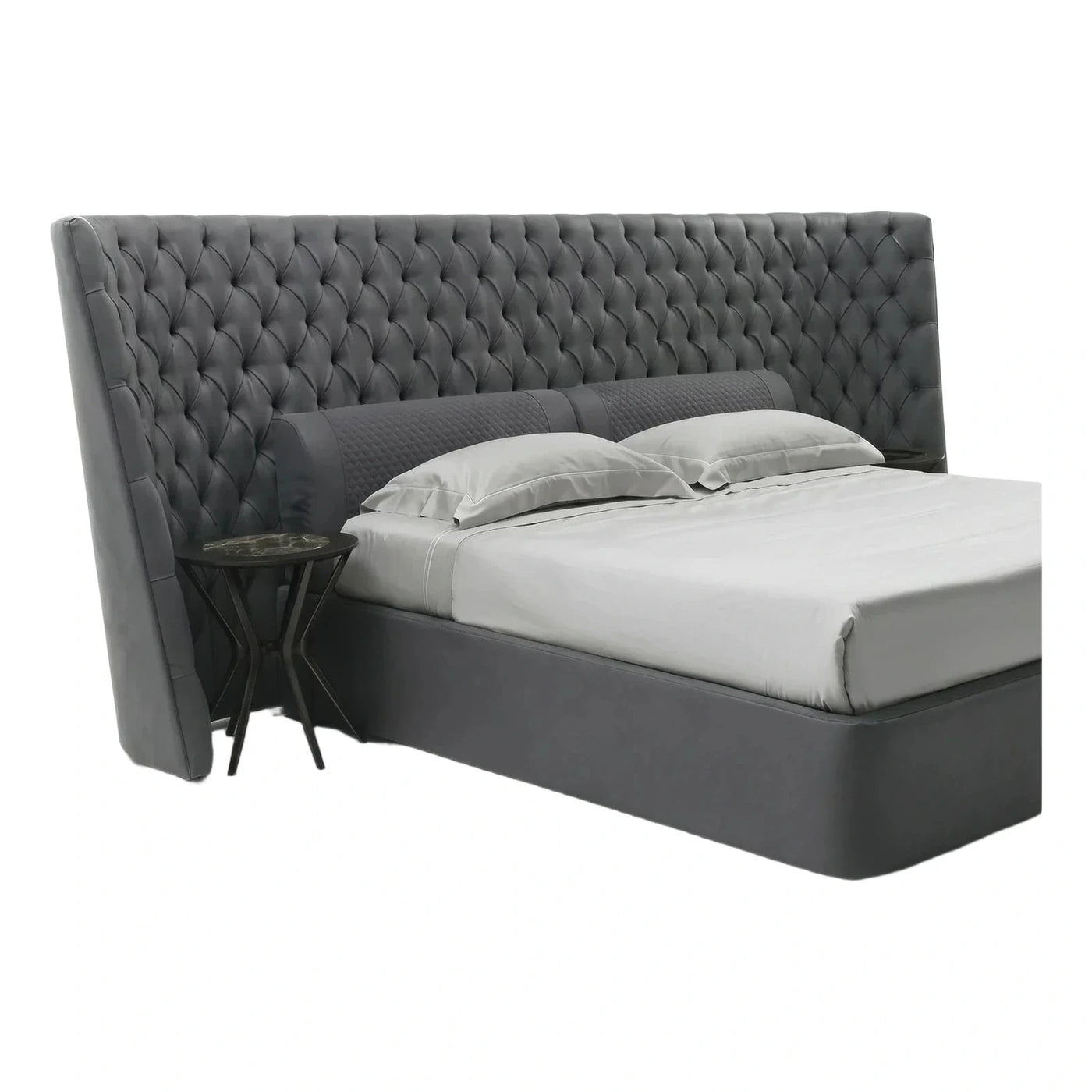 Grey Tufted Wingback Upholstered Platform Bed