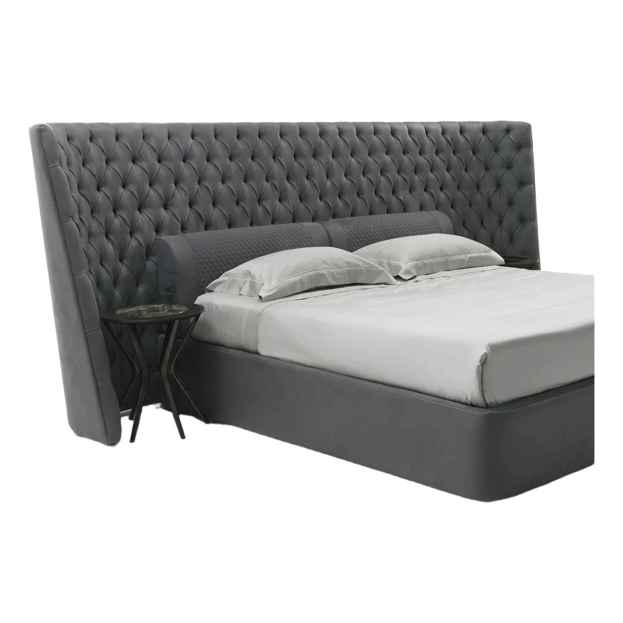 Grey Tufted Wingback Upholstered Platform Bed