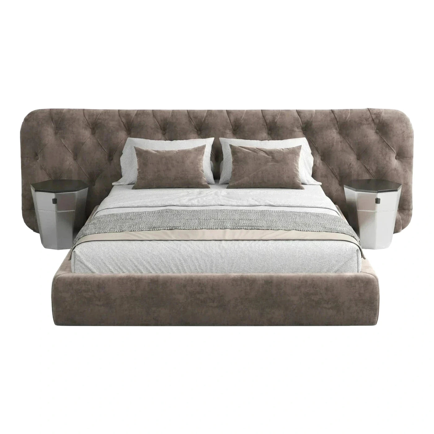 Tufted Velvet Platform Bed with Extended Headboard
