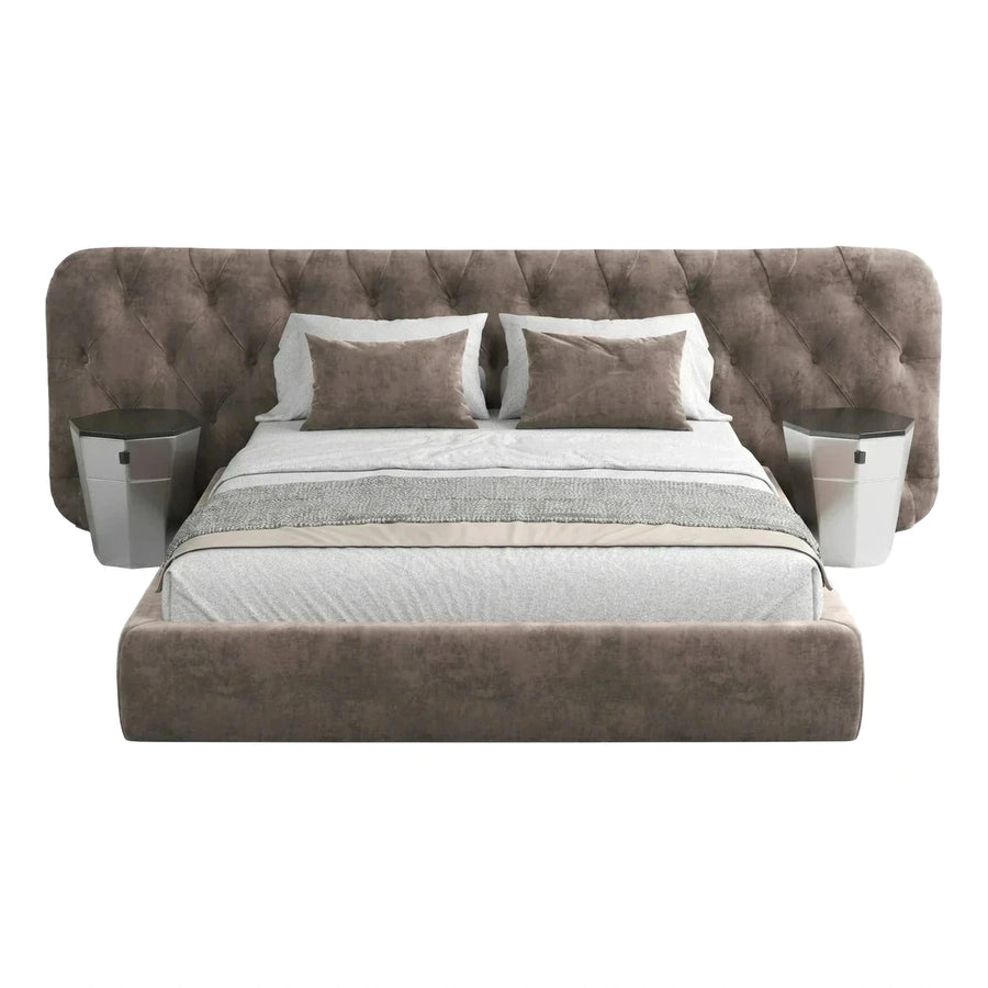 Tufted Velvet Platform Bed with Extended Headboard