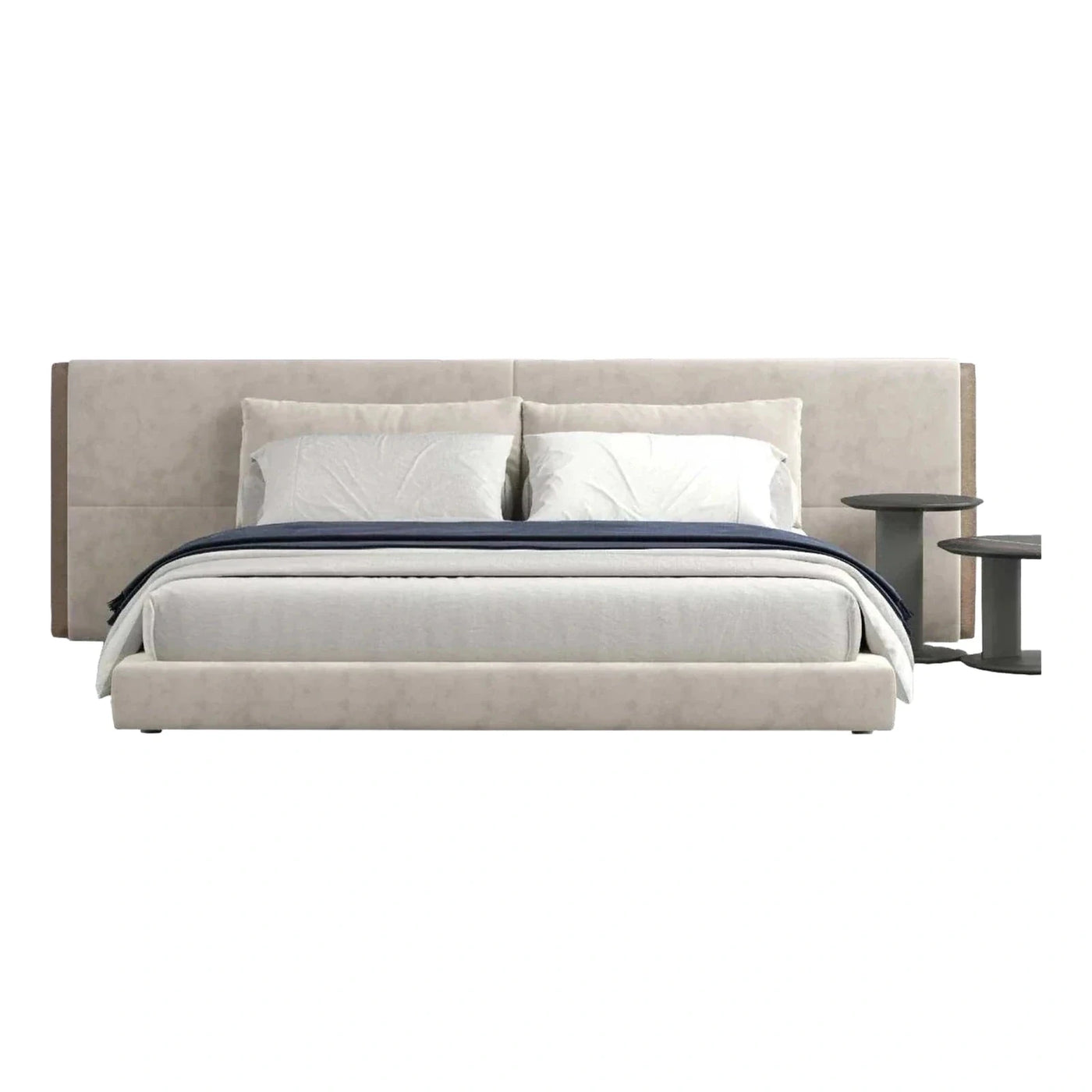 Modern Cream Upholstered Platform Bed with Wide Headboard