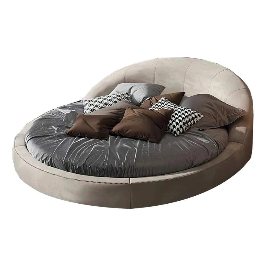 Modern Round Leather Bed with Curved Headboard