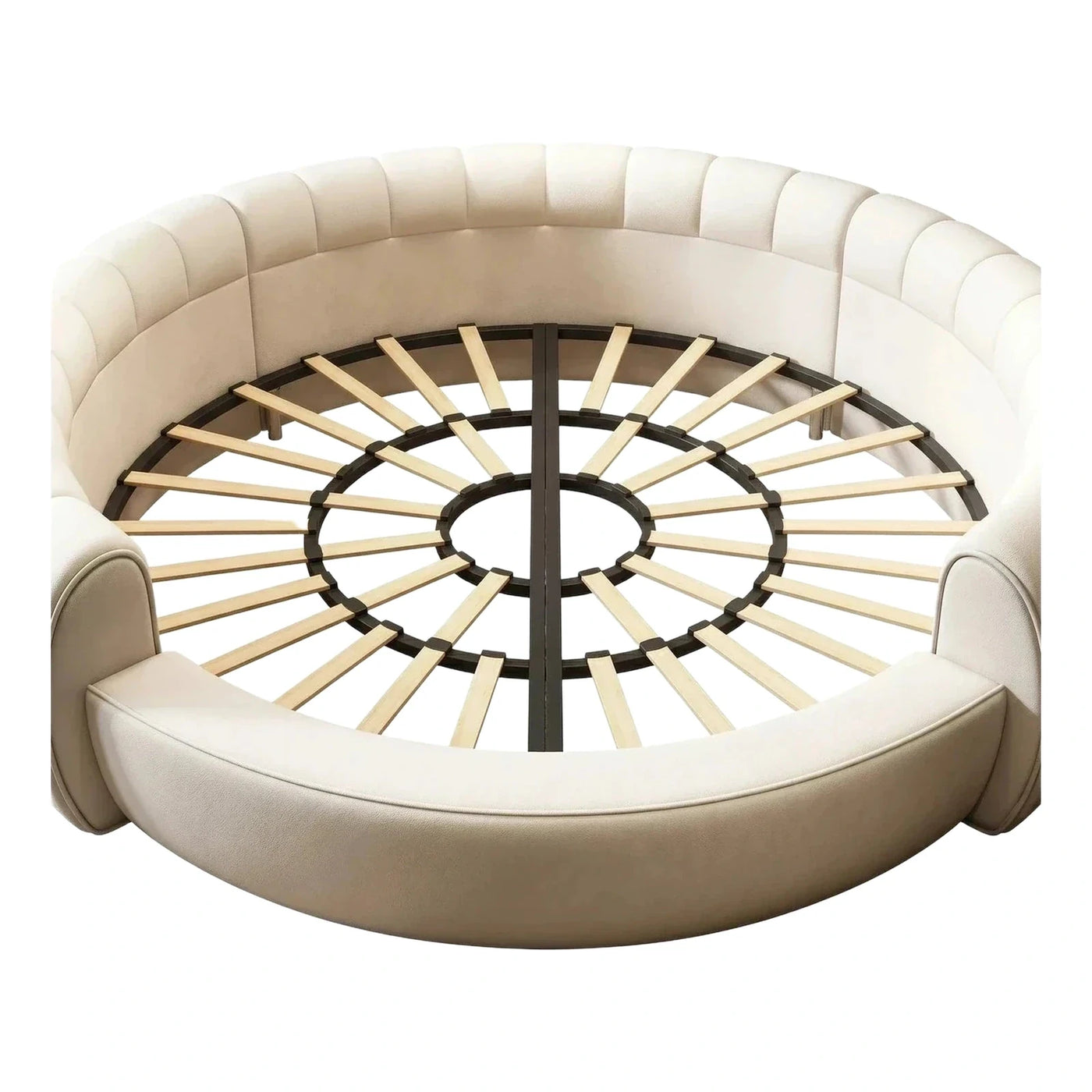 Round Cream Upholstered Bed Frame Platform Base