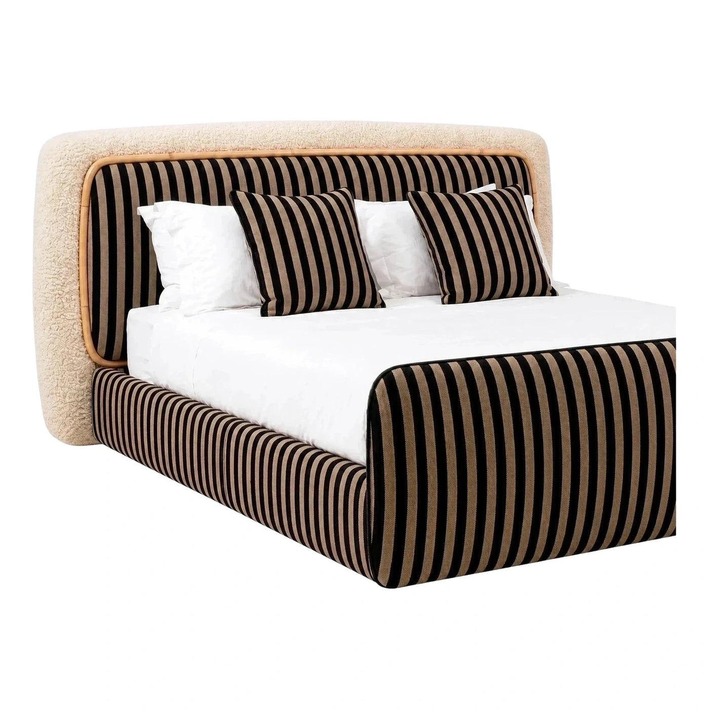 Modern Striped Upholstered Bed with Boucle Headboard