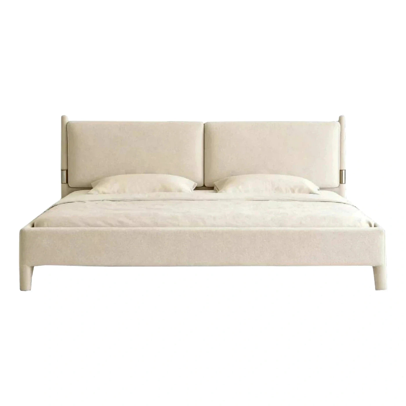 Cream Upholstered Platform Bed with Split Headboard