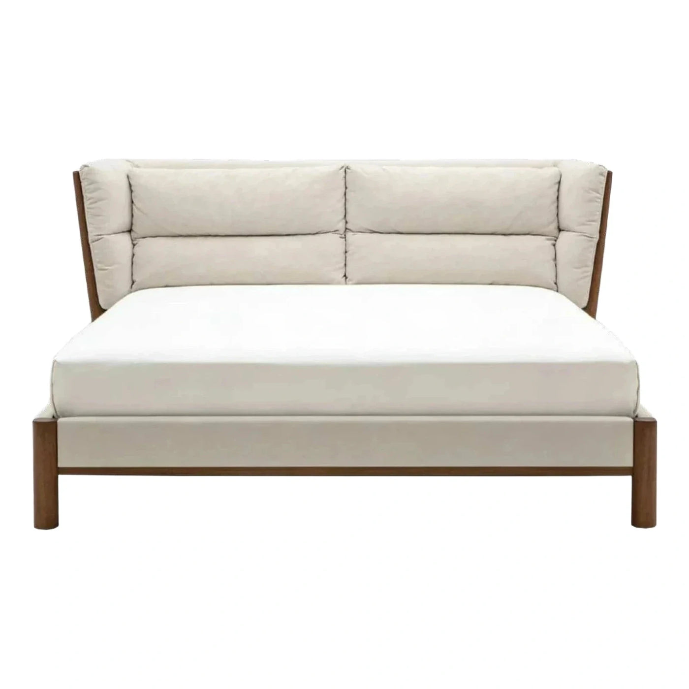 Modern Cream Upholstered Platform Bed with Wooden Frame