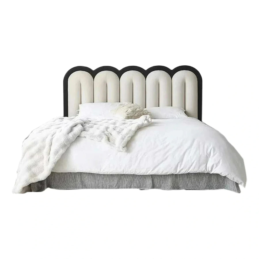 Scalloped Channel Tufted Bed Frame Cream Black