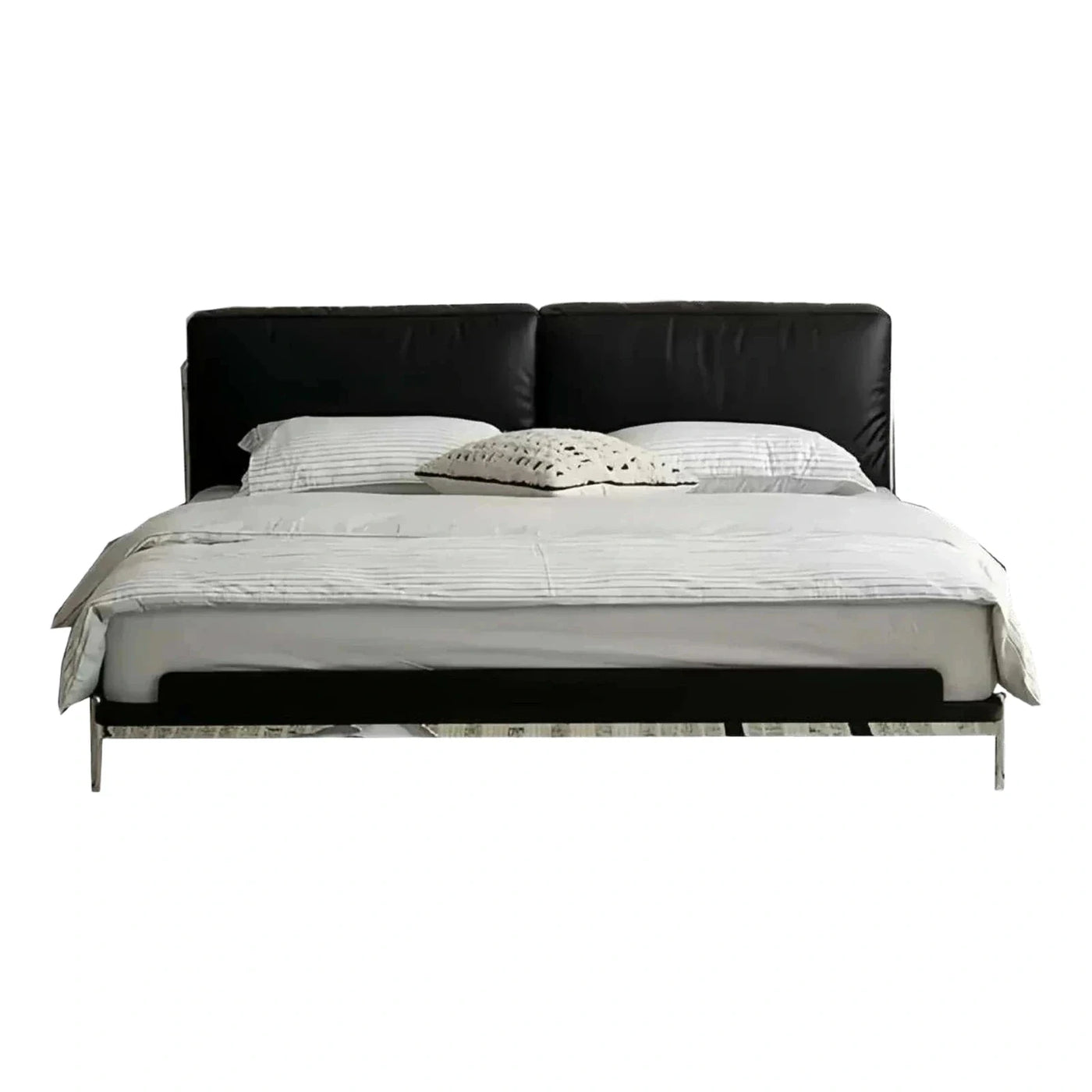 Modern Black Leather Platform Bed with Split Headboard