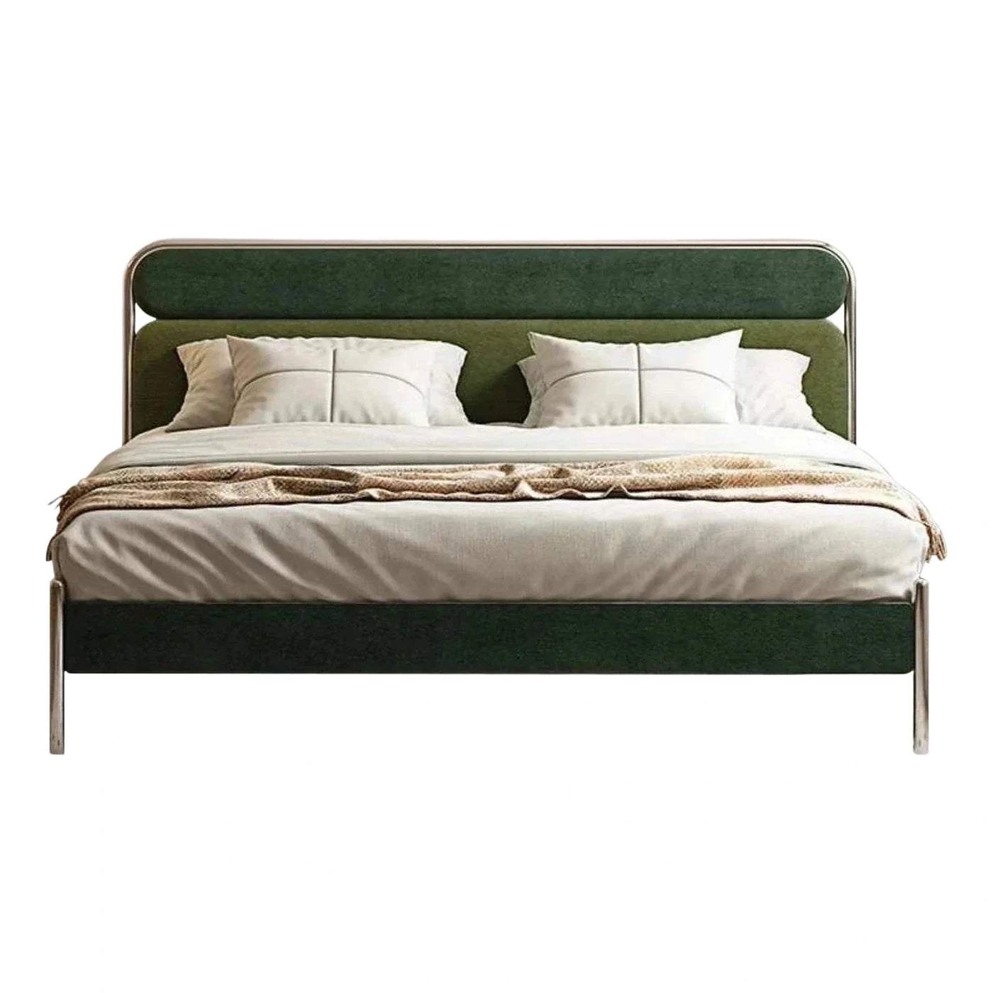 Modern Green Upholstered Platform Bed With Metal Frame
