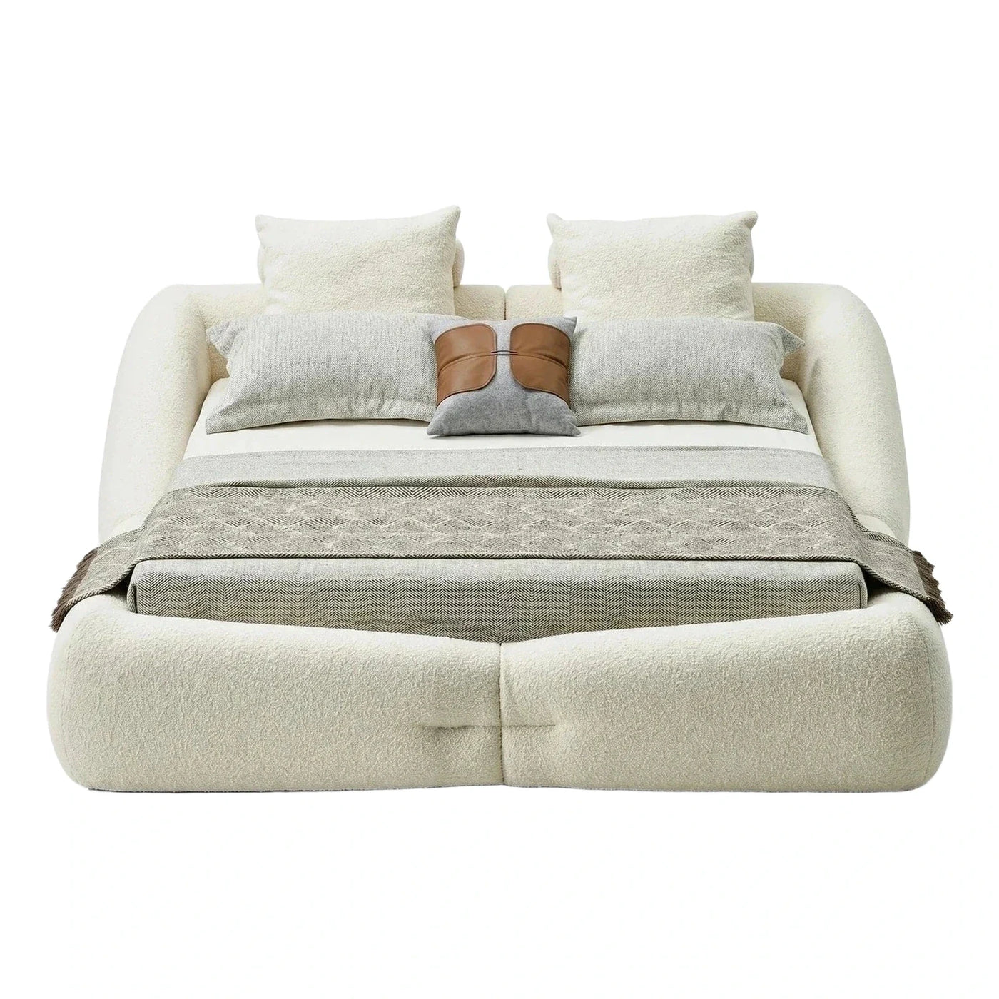 Modern Cream Boucle Upholstered Platform Bed Frame