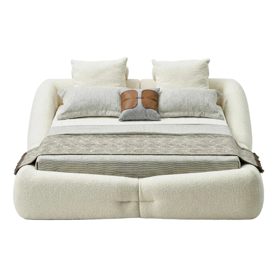 Modern Cream Boucle Upholstered Platform Bed Frame